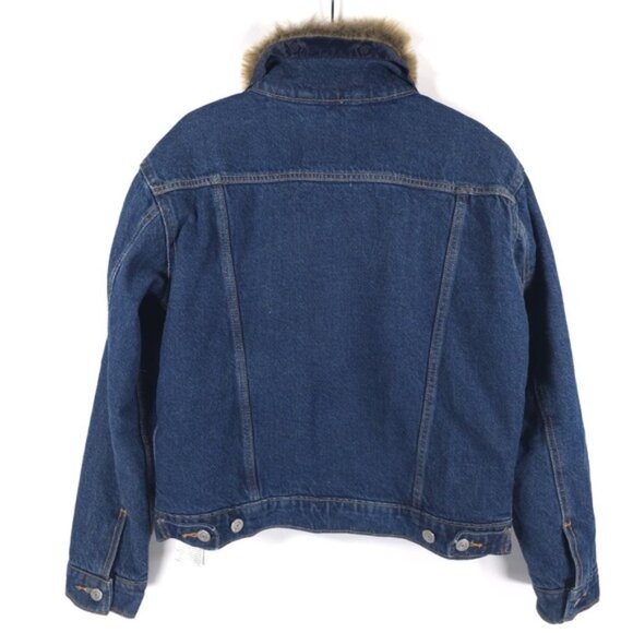 LEVI’S Ex-boyfriend‎ Trucker Denim Jacket Faux Fur Collar Quilted Lining SMALL - Picture 6 of 16
